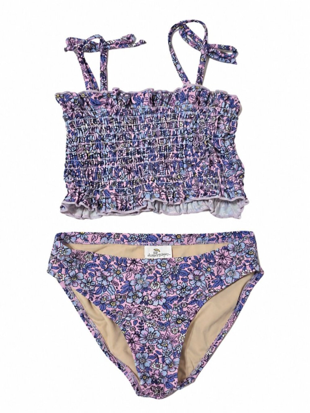 Shade Critters Girls Floral Two Piece Swimsuit Smocked Bikini Size 6